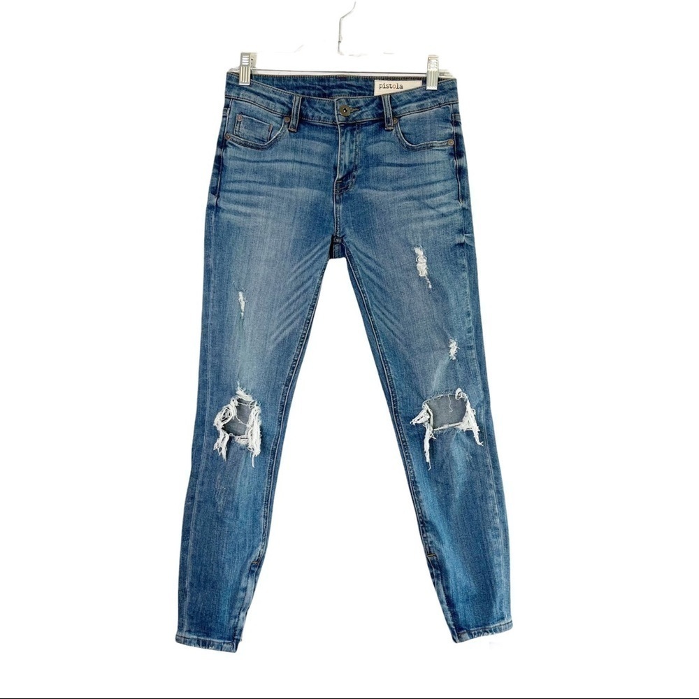 Pistola Distressed Ripped Skinny Denim Jeans Side Ankle Zip Size 26